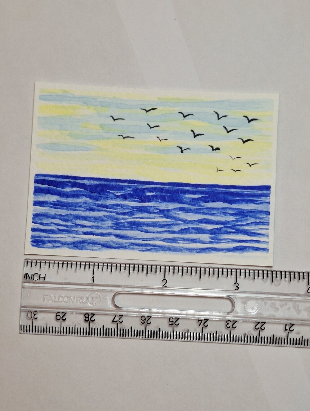 "Untroubled Waters" Hand-painted gouache painting (Tiny original artwork) - Picture 8 of 9
